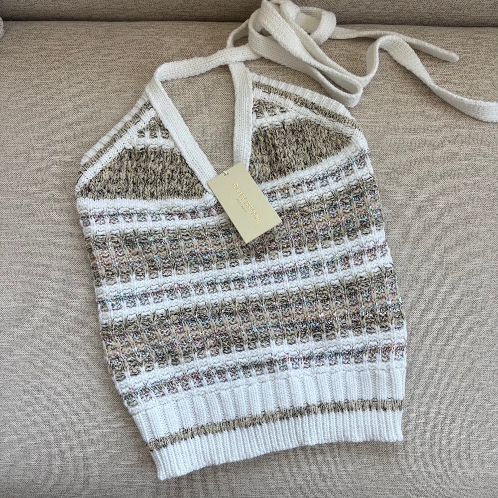 $325 Ramy Brook Alina Sweater XS Halter Top Knit Boho Preppy Coastal NWT